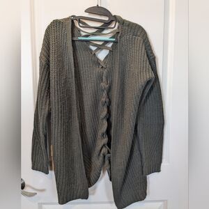 Women Pink Rose Green Cardigan, Size Large